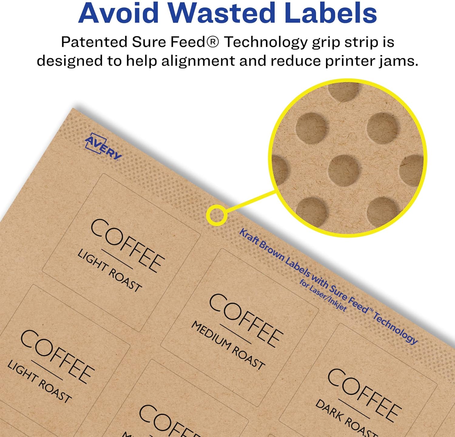 Avery Kraft Brown Square Labels, Sure Feed Technology, 1.5" x 1.5", 300 Kraft Brown Labels, Print-to-The-Edge