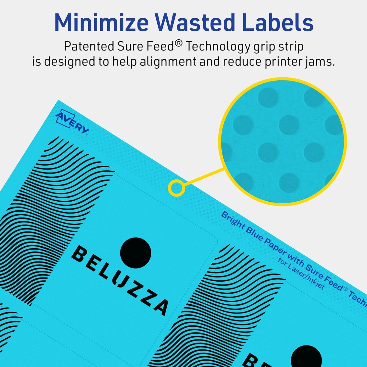 Avery Printable Rectangle Labels, Sure Feed Technology, 3" x 3.75", Bright Blue Labels, Print-to-The-Edge