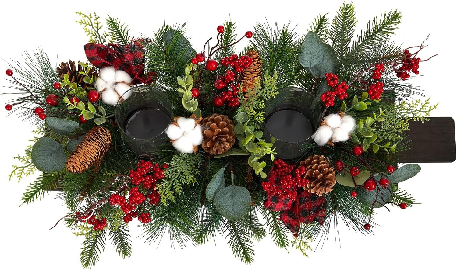 Nearly Natural 24in. Holiday Berries, Pinecones and Eucalyptus Christmas Artificial Arrangement Cutting Board Wall Décor