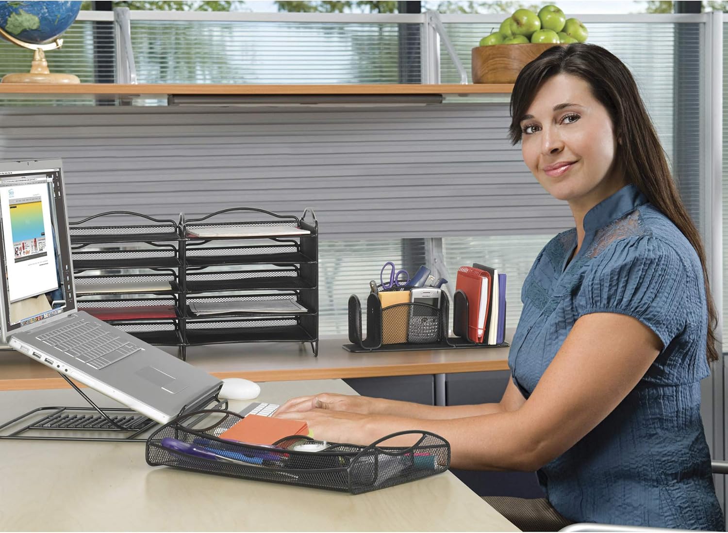 Safco 3262BL Onyx Mesh Desktop Organizer with Drawer, Black