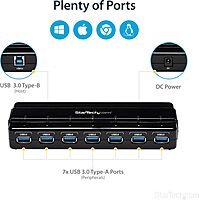 StarTech.com 7 Port USB 3.0 Hub – Up To 5 Gbps – 7 x USB – Universal Multi Port USB Extender for Your Desktop
