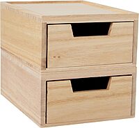 MARTHA STEWART Weston Stackable Wooden Storage Boxes with Pullout Drawers, Paulownia Wood Organizers