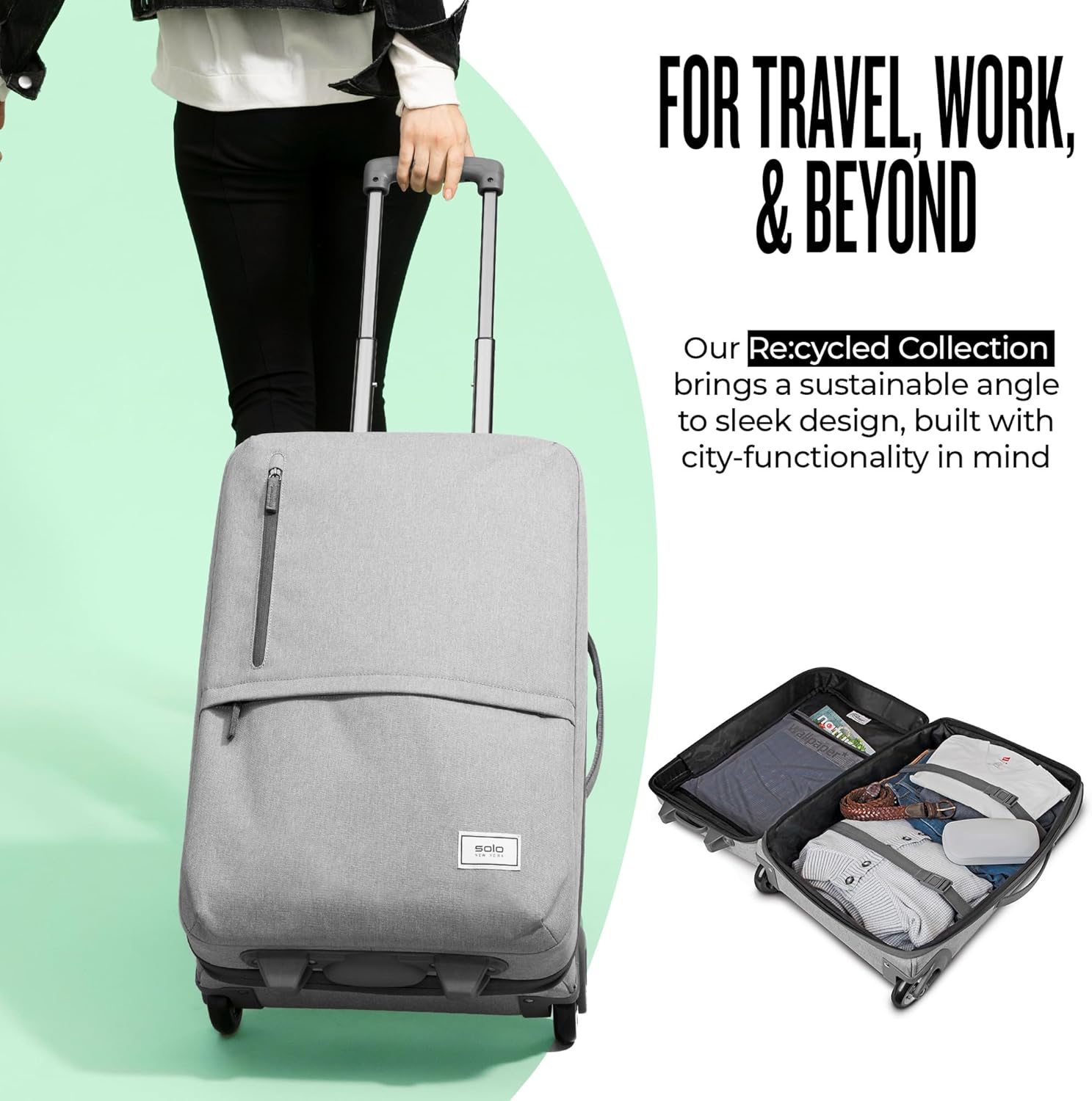 Solo New York 22 Inch Carry On Luggage - Softside Suitcases for Travel, Wheeled Rolling Bag, 2 Wheel Upright