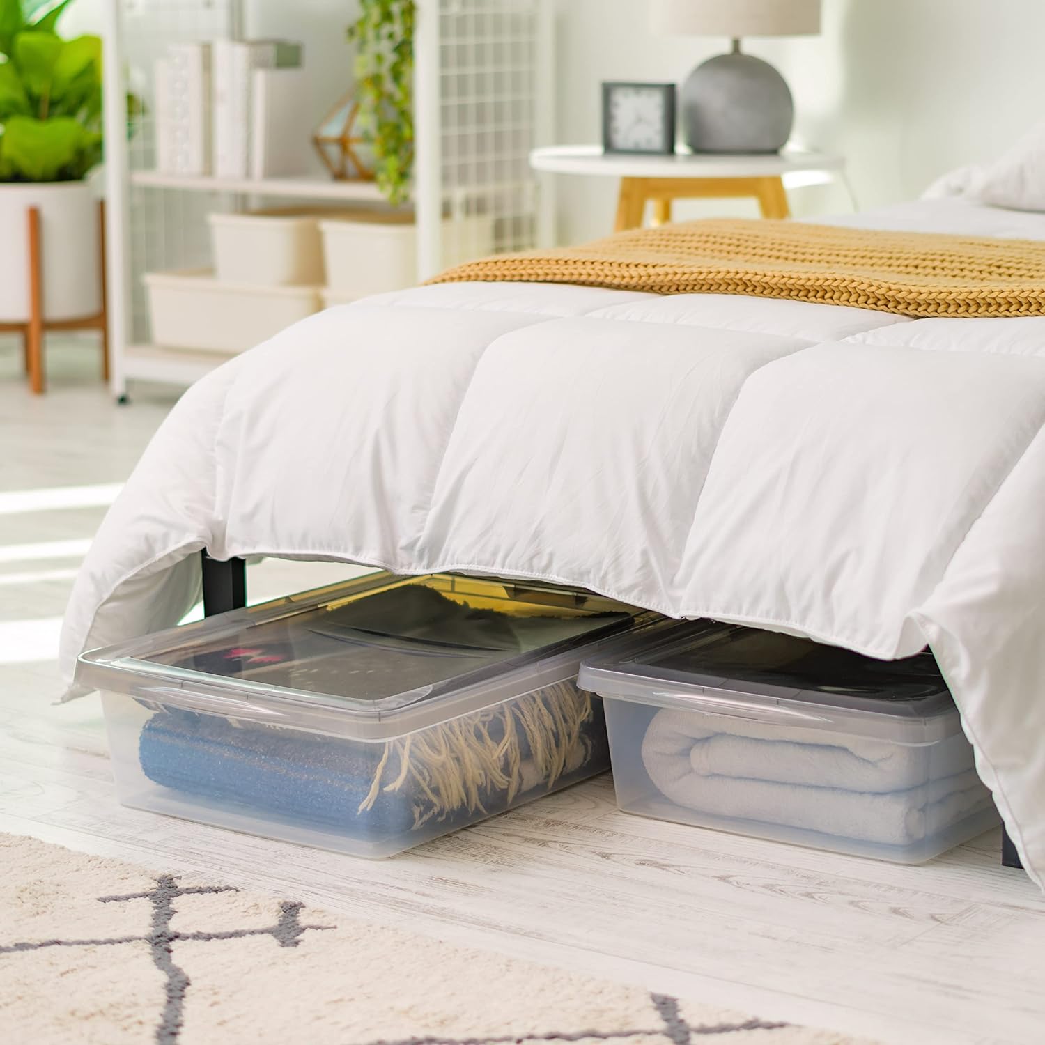 IRIS USA Plastic Storage Bin Tote Organizing Container with Latching Lid, Stackable and Nestable (28 Qt. - 6 Pack)