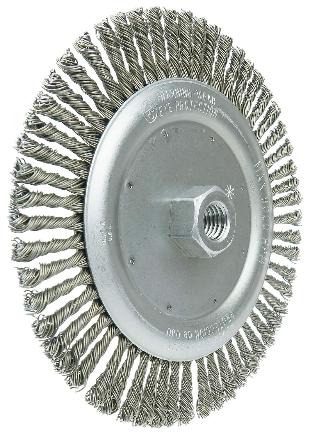 Weiler 36297 Wolverine 7" Knot Wire Wheel, Stringer Bead Twist, 0.020" Steel Fill, 5/8"-11 UNC Nut