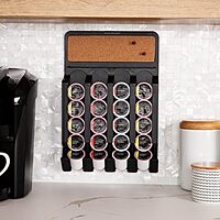 Mind Reader Single Serve Pod Organizer, Wall Mount, 20 Pod Capacity, Magnetic or Adhesive, 10.75" L x 15.5" W x 2.5" H, Black