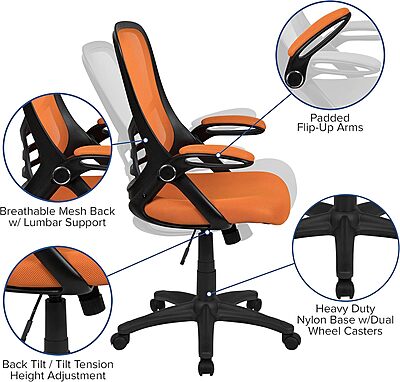 Flash Furniture Porter High-Back Mesh Ergonomic Swivel Office Chair with Adjustable Lumbar Support and Flip-Up Armrests