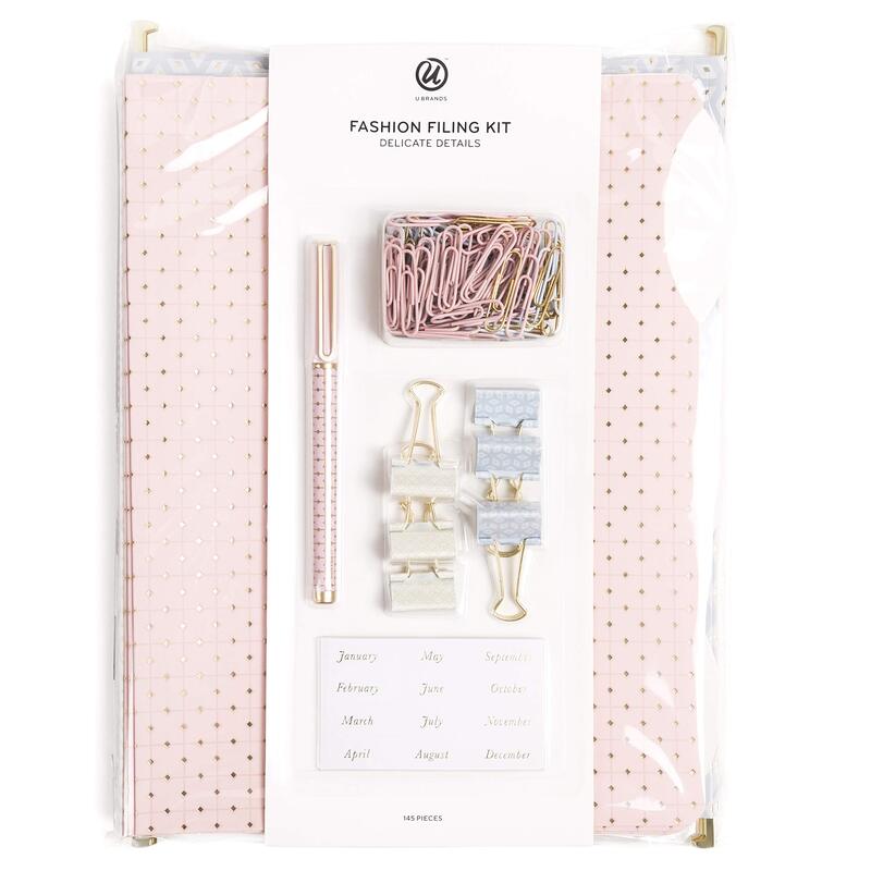 U Brands Delicate Details Filing Kit, Pastel/Gold, Set Of 145 Pieces