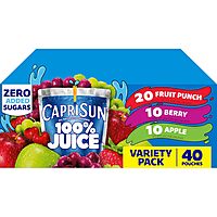 Capri Sun 100% Fruit Punch, Berry & Apple Juice Variety Pack Ready-to-Drink Juice (40 Pouches, 4 Boxes of 10)