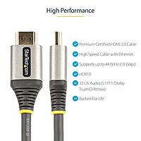 StarTech.com Premium Certified HDMI 2.0 Cable - High Speed with Ethernet, Ultra HD 4K 60Hz