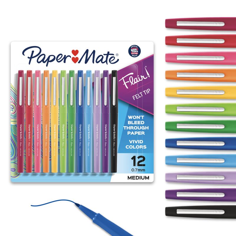 Paper Mate Flair Felt Tip Pens | Medium Point 0.7 Millimeter Marker Pens | School Supplies for Teachers & Students | Assorted Colors 12 Count 12 Count Flair