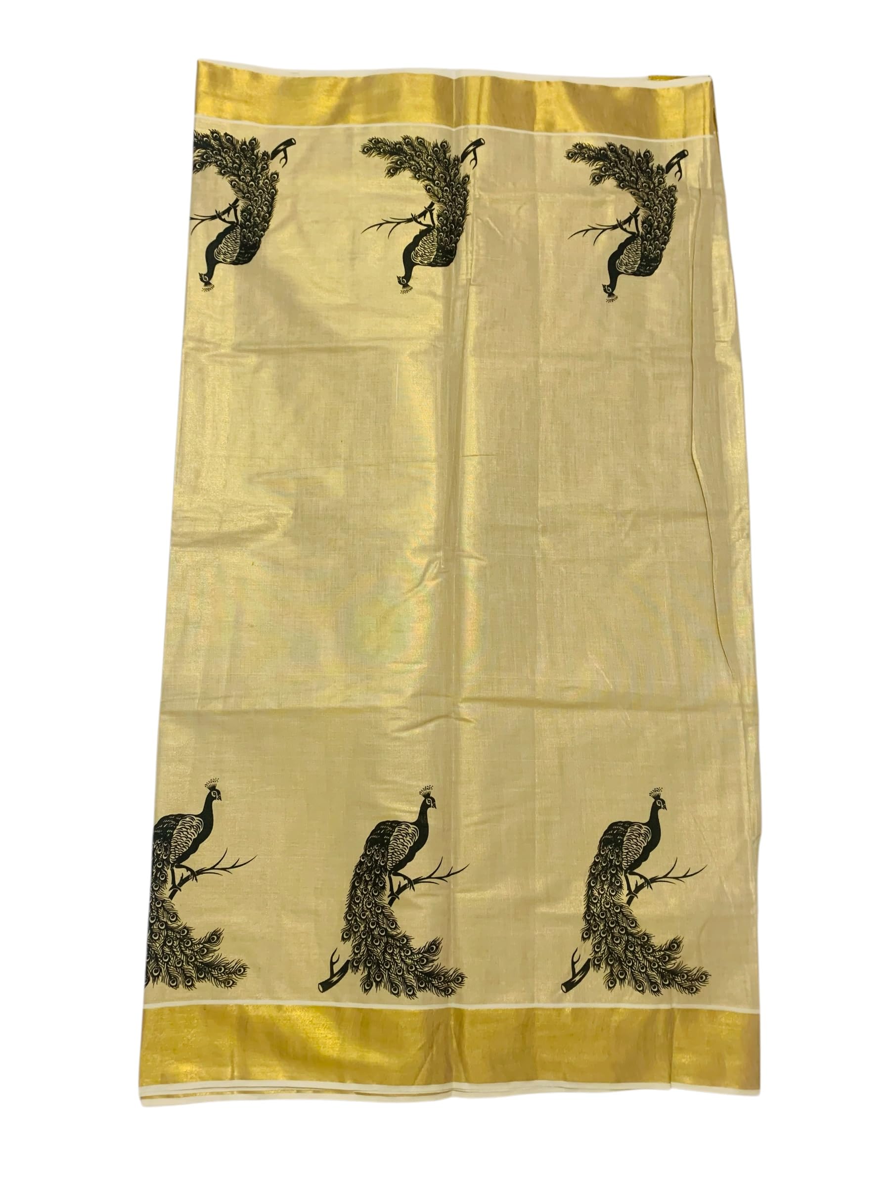 Women's Kuthampully Kerala Kasavu Saree with Running Blouse Tissue Mural Painted - Multi Color KTM-691