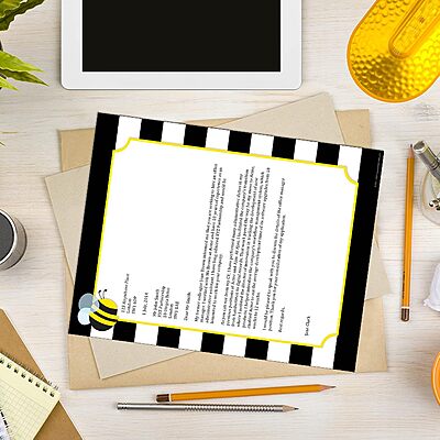 Barker Creek Designer Computer Paper, Wide Stripes With Bee, 8.5” x 11”, Decorative Printer Paper, 50 Sheets