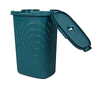 Mind Reader 60L Slim Laundry Hamper with Lid, Wicker-Style Plastic