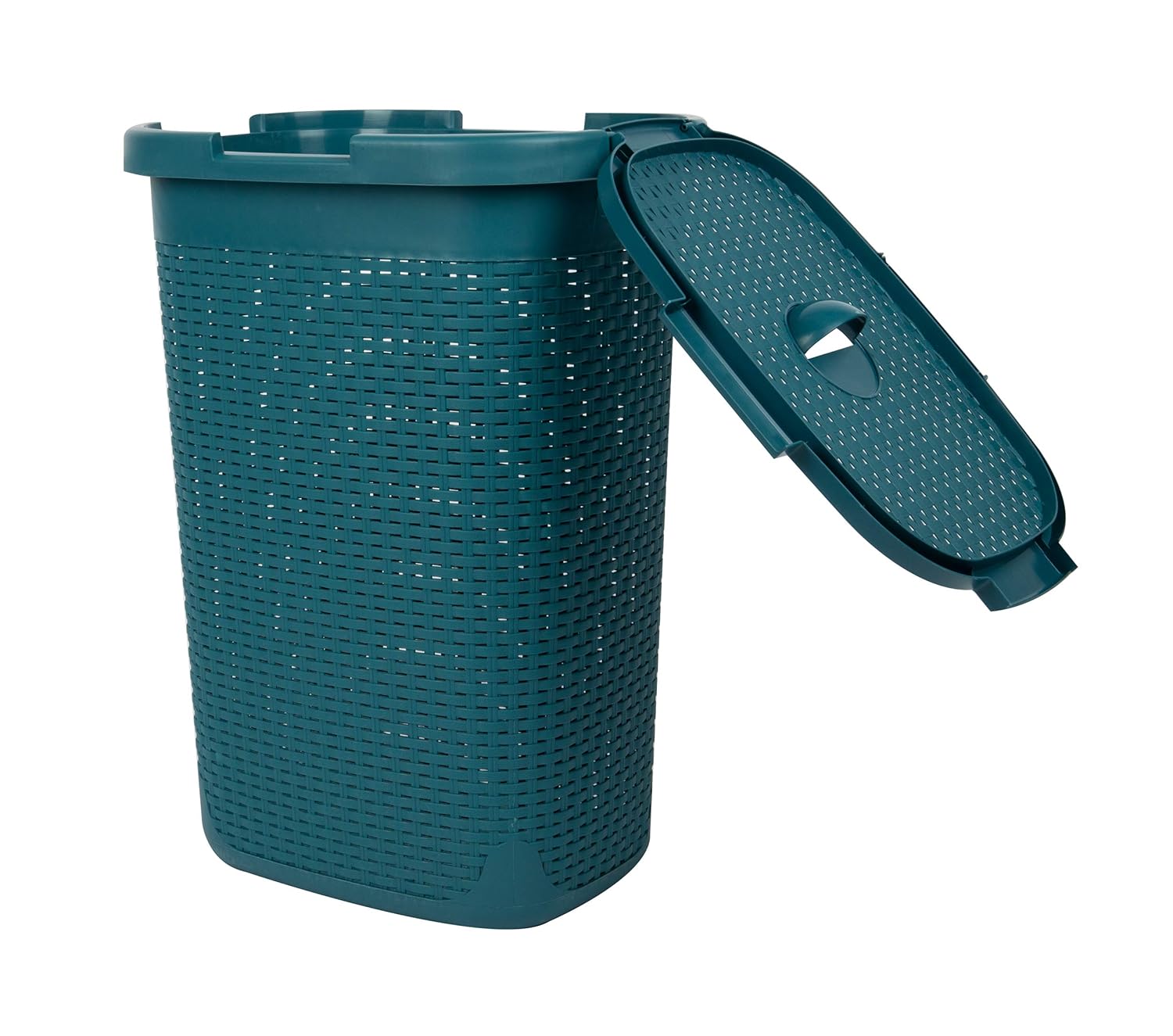 Mind Reader 60L Slim Laundry Hamper with Lid, Wicker-Style Plastic