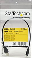StarTech.com 1 ft. (0.3 m) USB to Micro USB Cable - USB 2.0 A to Micro B - Black - Micro USB Cable (UUSBHAUB1)