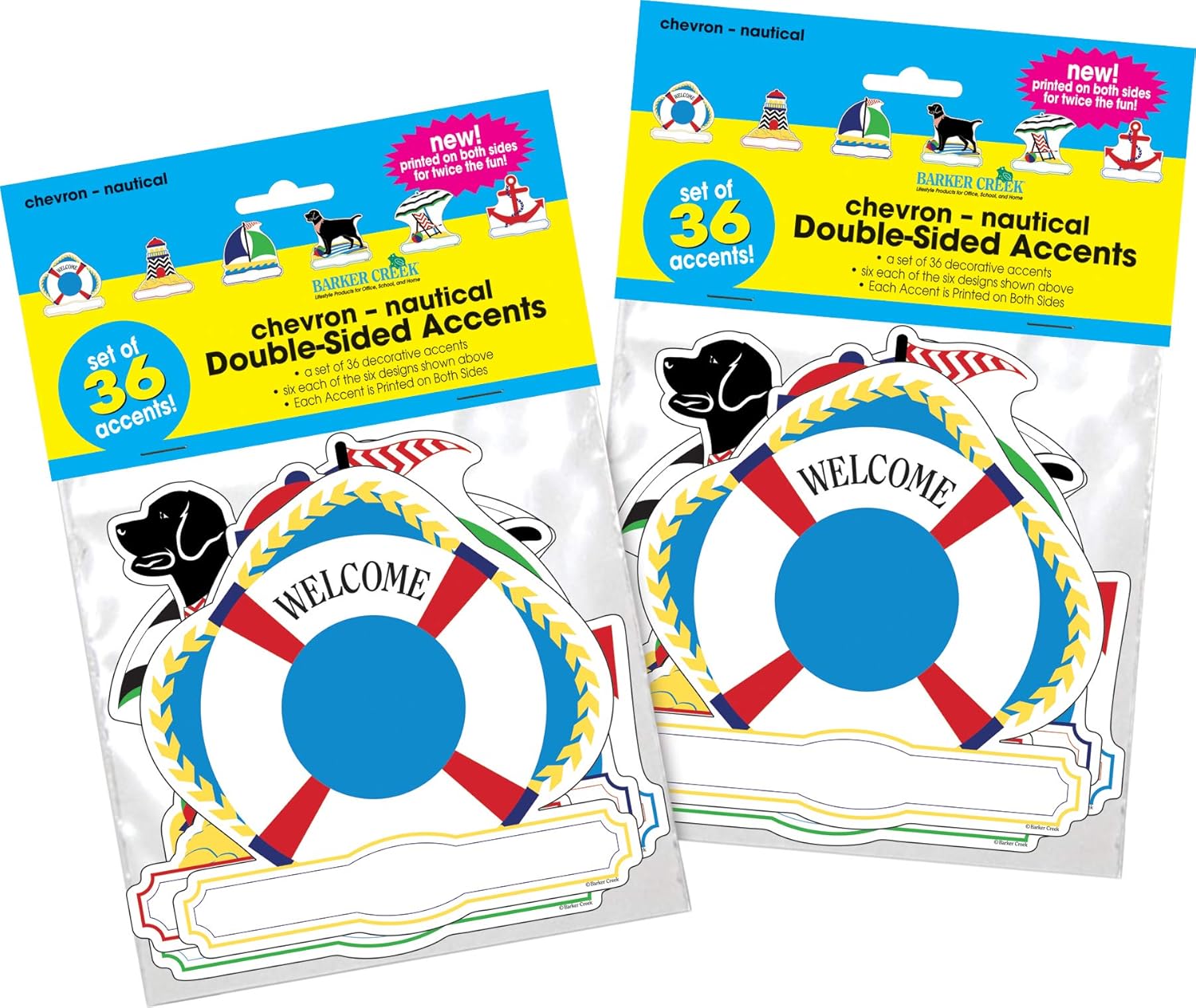 Barker Creek Double-Sided Cut-Outs 2-Pack, Chevron Nautical, 72 Colorful Accents for Bulletin Boards, Displays, Classrooms