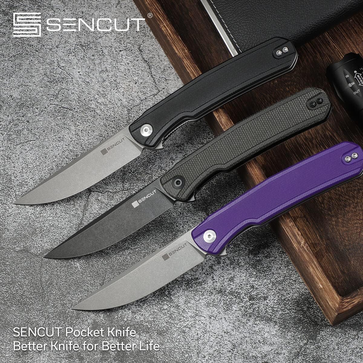 SENCUT Scitus Pocket Folding Knife for EDC, Design by Ostap Hel, Liner Lock Knife with Deep Carry Clip