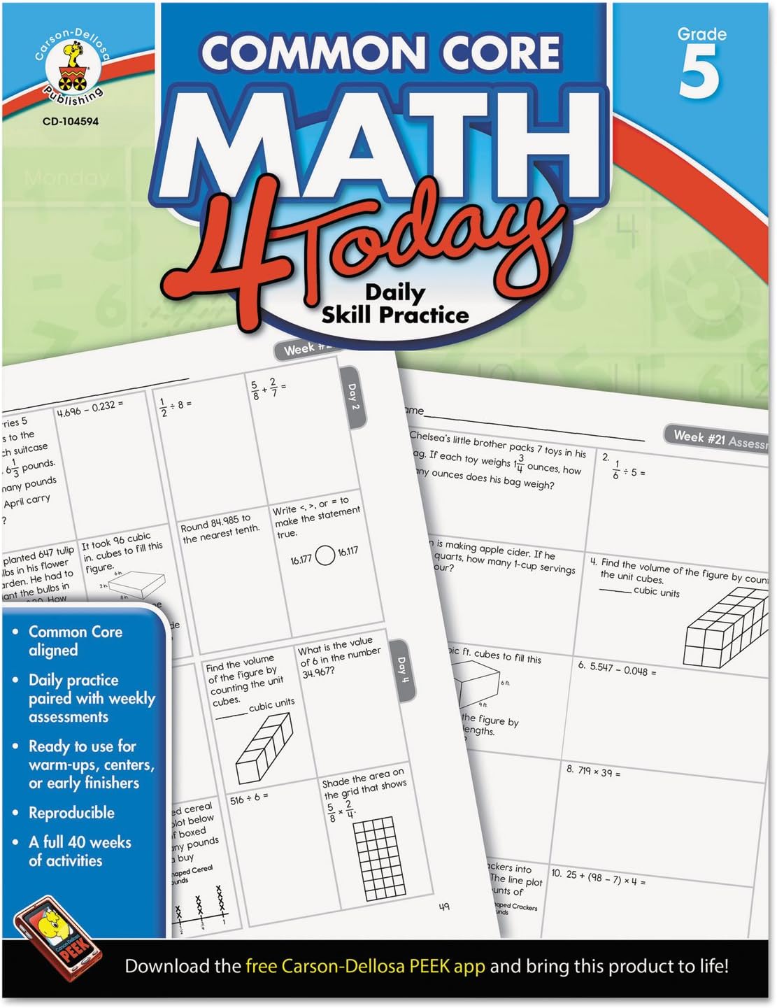 Carson-Dellosa Common Core Math 4 Today Workbook, Grade 5