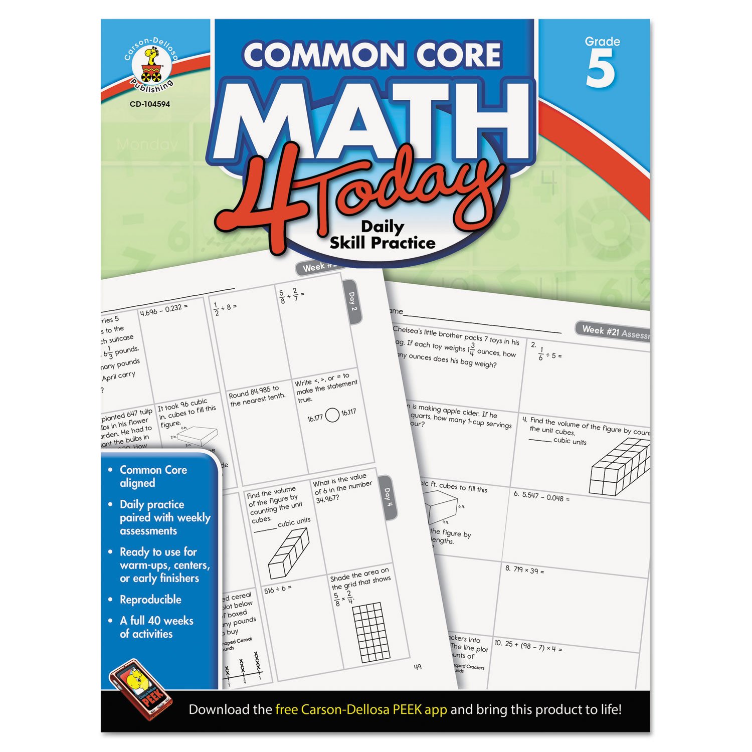 Carson-Dellosa Common Core Math 4 Today Workbook, Grade 5
