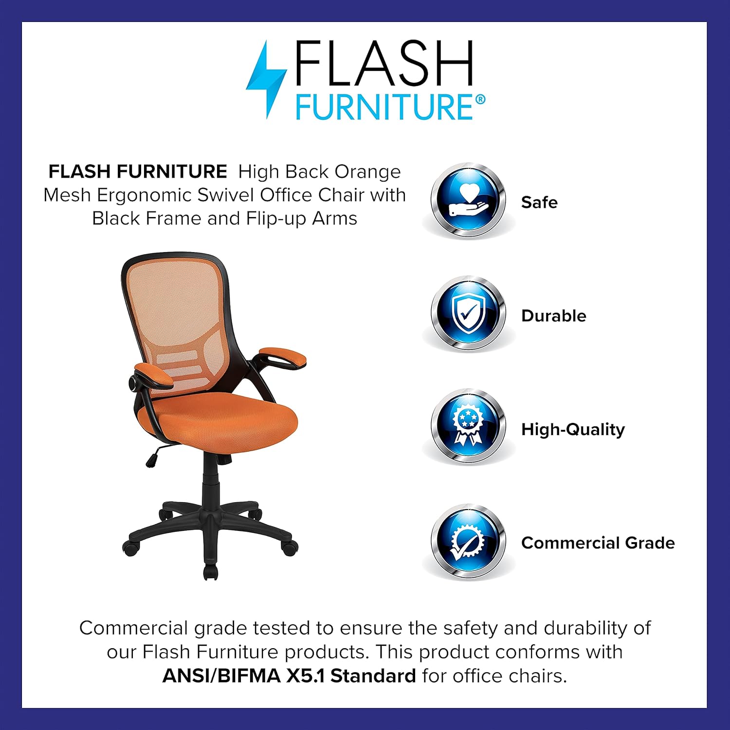 Flash Furniture Porter High-Back Mesh Ergonomic Swivel Office Chair with Adjustable Lumbar Support and Flip-Up Armrests