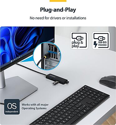StarTech.com 4-Port USB-A Hub, 5Gbps, Bus Powered, 4X USB-A Mini Hub, Extra Long 2ft/61cm Host Cable, PCR Plastic