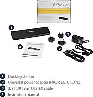 StarTech.com Dual Monitor USB 3.0 Laptop Docking Station with HDMI/DVI/VGA, 3x USB-A Hub, GbE, Audio