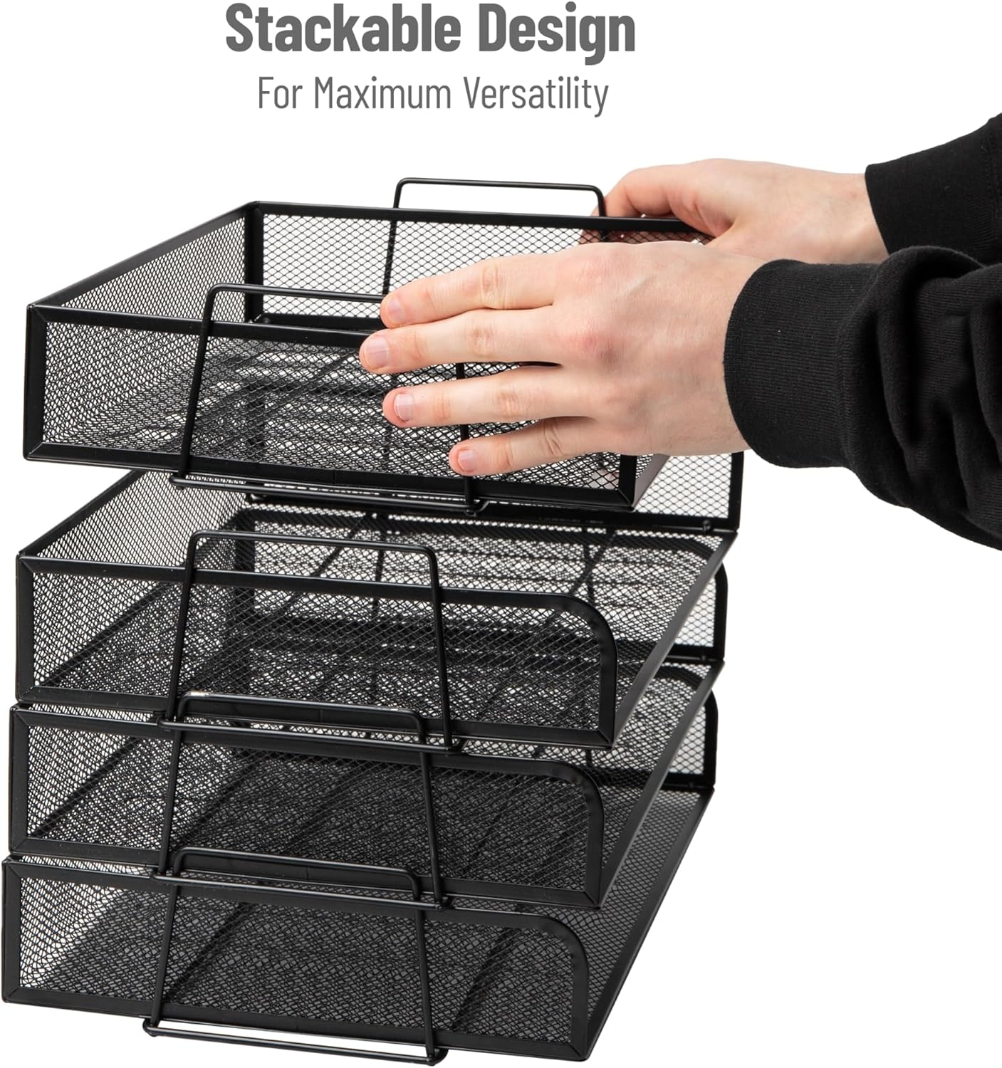 MIND READER 4-Tier Stackable Paper Tray Desktop Organizer, Metal Mesh