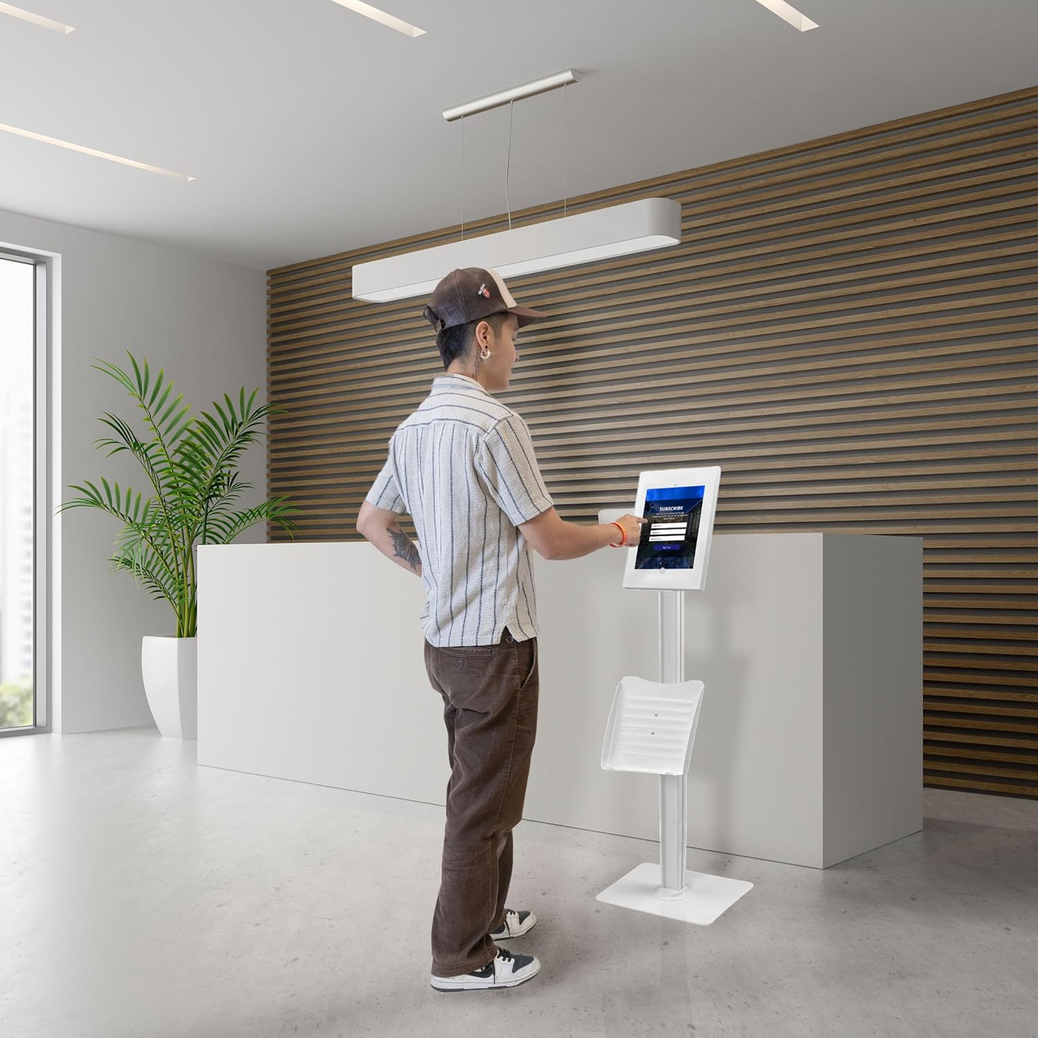 Mount-It! Anti-Theft Floor Stand Compatible with iPad, Contact-Less Universal Lockable Tablet Kiosk