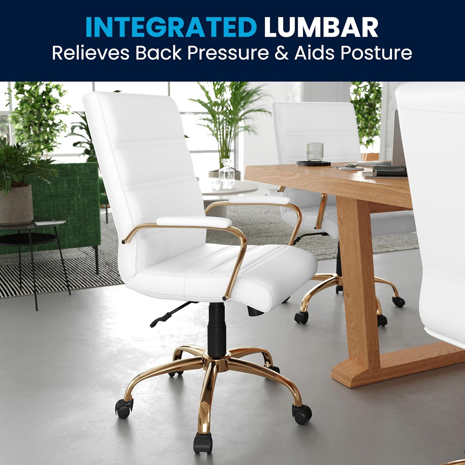 Flash Furniture Whitney Mid-Back Swivel LeatherSoft Desk Chair with Padded Seat and Armrests