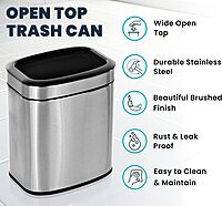 Alpine 10 Liter Small Bathroom Trash Can No Lid - Open Top Stainless Steel Bathroom Trash Can 2.6 Gallon, Slim Silver Trashcans for Bedroom, Office, Desk, Kitchen with Removable Bin for Easy Disposal