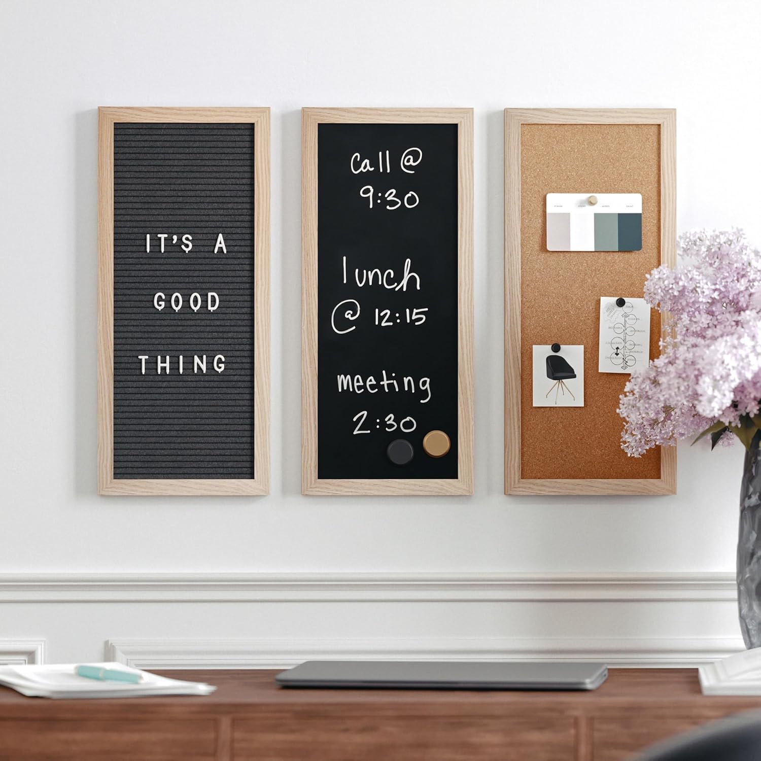 Martha Stewart Everette 3-Panel Cork, Chalk And Letter Board Set