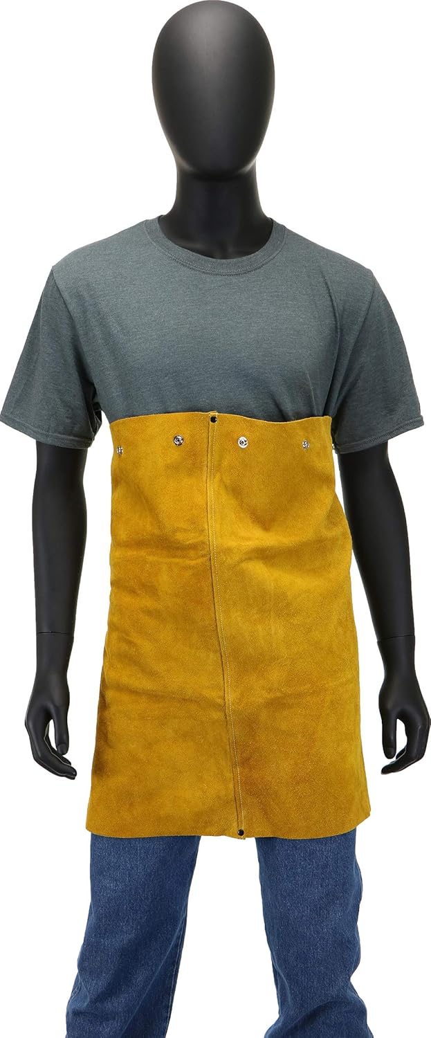 IRONCAT 7001 Leather Bib - 24 in. x 17 in. Heat Resistant Safety Wear in Golden Yellow for Welding. Safety Apparel 23" x 17"