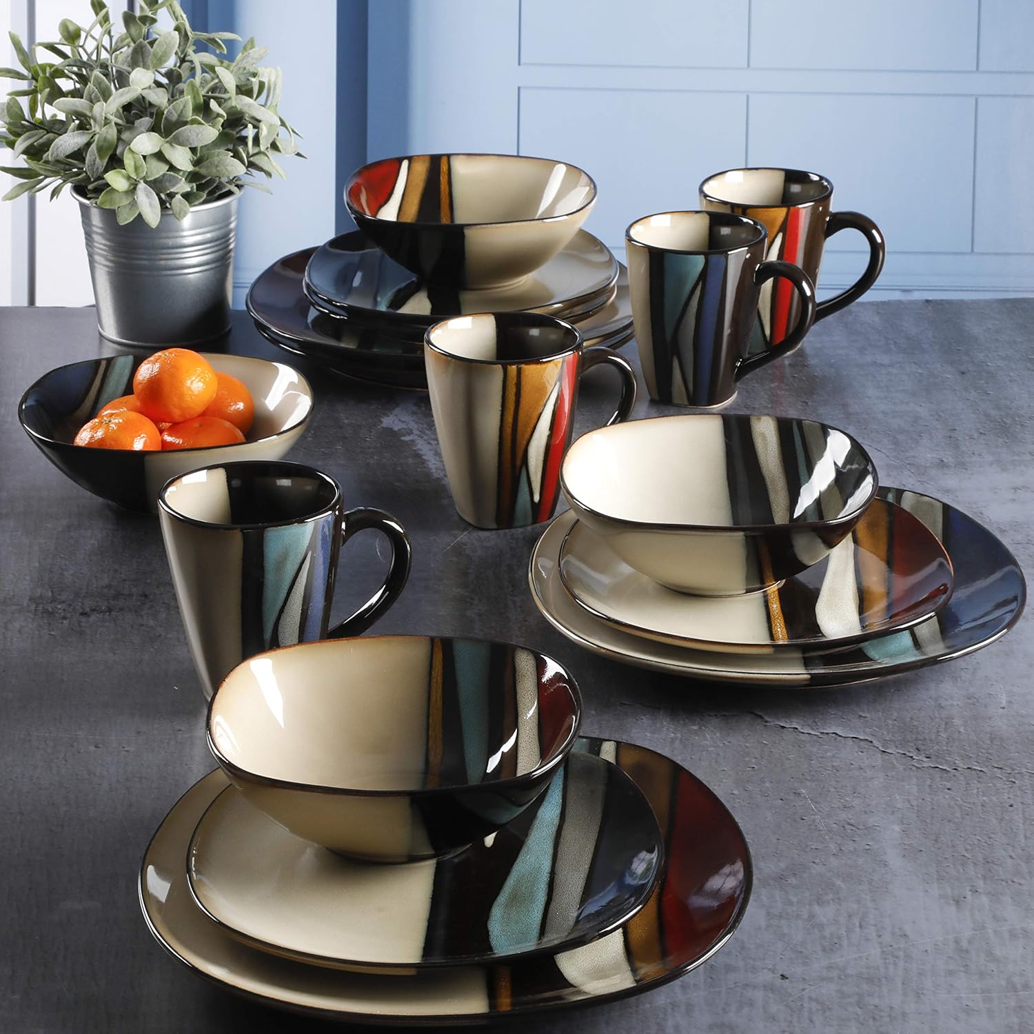 Gibson Elite Althea Reactive Dinnerware Set, Teal, Service for 4 (16pc)