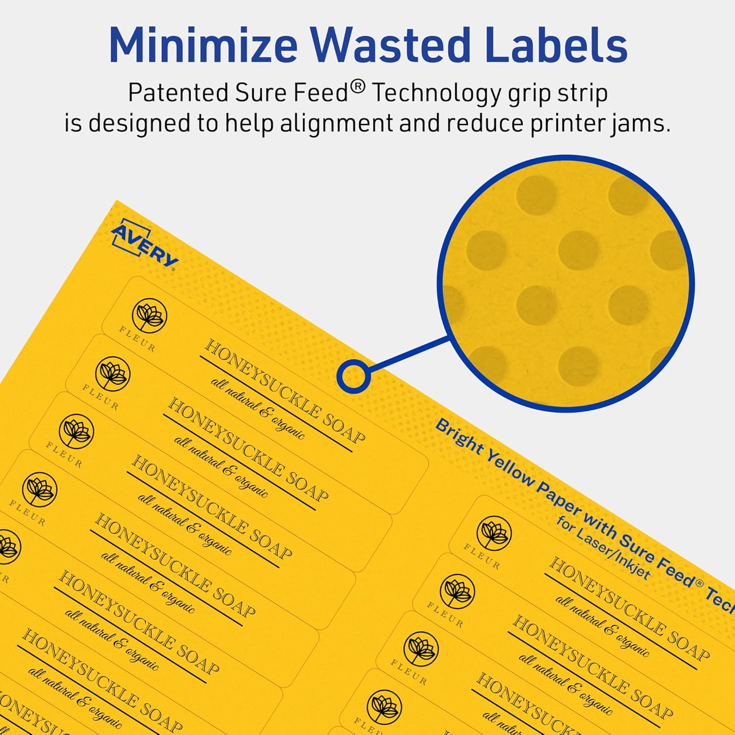 Avery Printable Rectangle Labels, Sure Feed Technology, 2/3" x 3-7/16", Bright Yellow, Laser/Inkjet Compatible