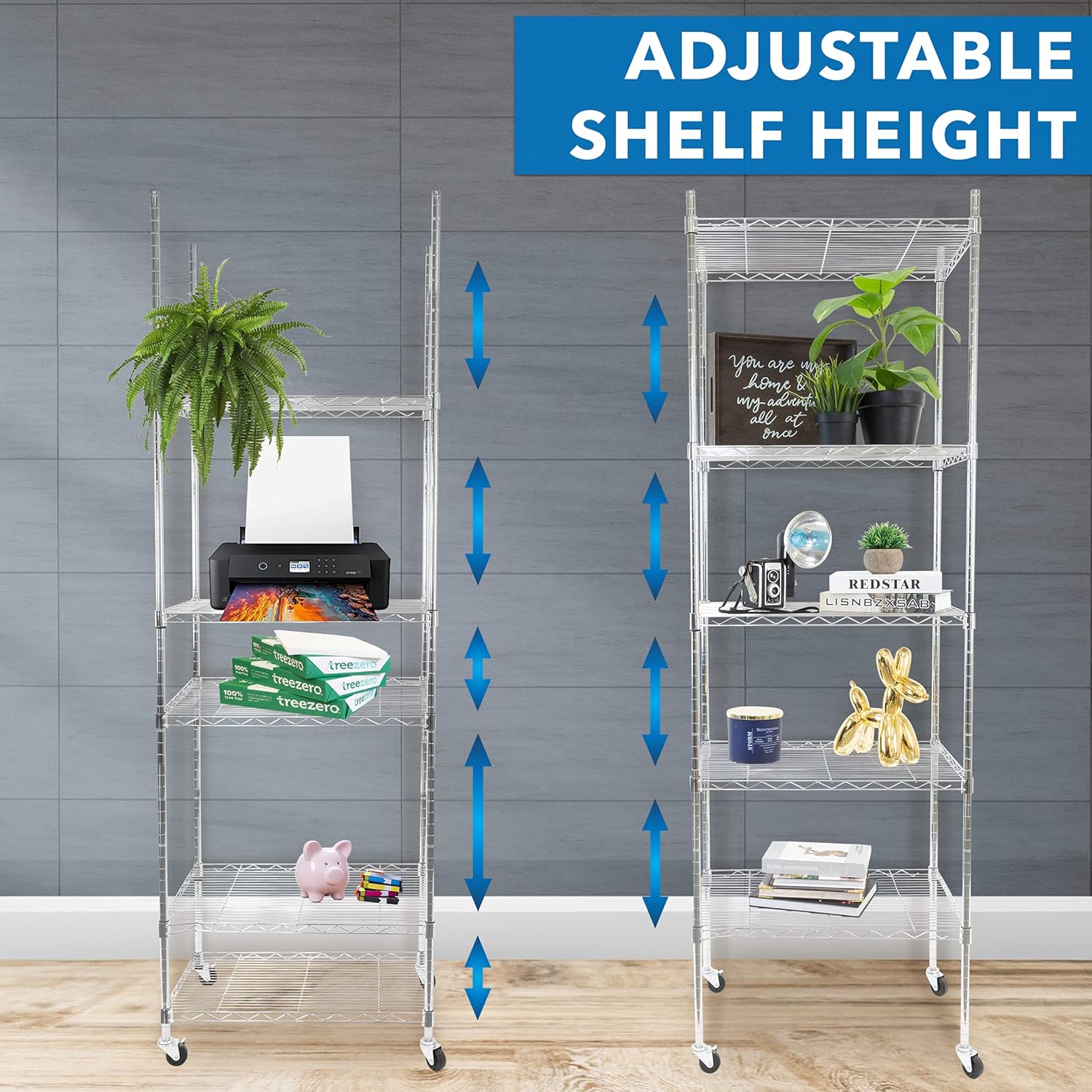 Mount-It! 5 Tier Chrome Wire Shelving on Wheels, Versatile, Adjustable Shelf Height Metal Storage Organizer for Kitchen