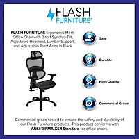 Flash Furniture LO Ergonomic Mesh Office Chair with 2-to-1 Synchro-Tilt, Adjustable Headrest, Lumbar Support