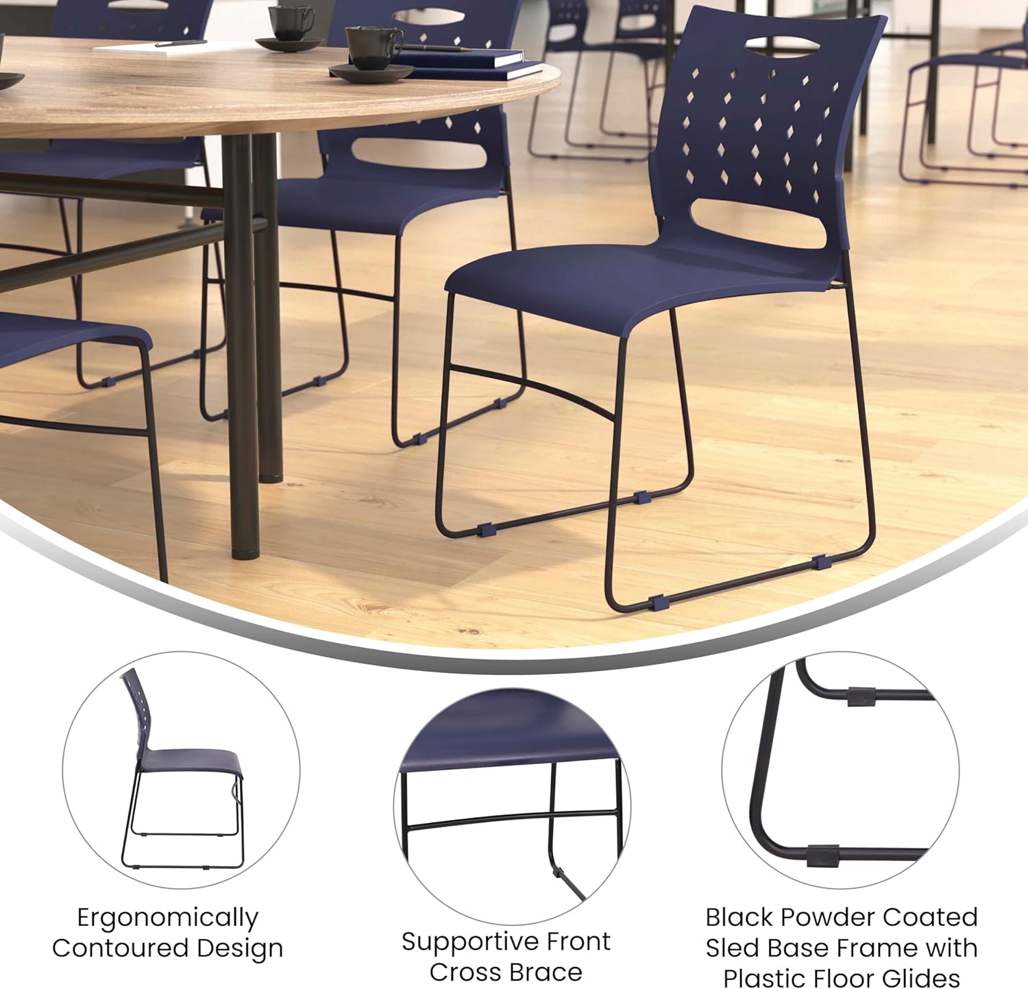 Flash Furniture Hercules Series 881 lb. Capacity Sled Base Stack Chair with Air-Vent Back