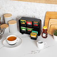 Mind Reader Tea Bag Organizer, Tea Station Organizer, Countertop Storage, Kitchen, Plastic, 10.25 x 3.25 x 7.75 inches, Black