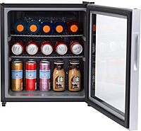 Avanti Beverage Cooler with Glass Door 60 Can Mini Refrigerator for Beer Soda Water 18.25-Inch Wide Freestanding, with Adjustable Temperature Control and Removable Shelves, 1.6-Cu.Ft., Metallic