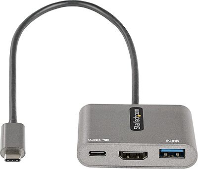 StarTech.com USB C Multiport Adapter, USB-C to HDMI 4K, 100W PD Pass-Through, USB 3.0 Hub 5Gbps (1xC/1xA), US - CDP2HDUACP2