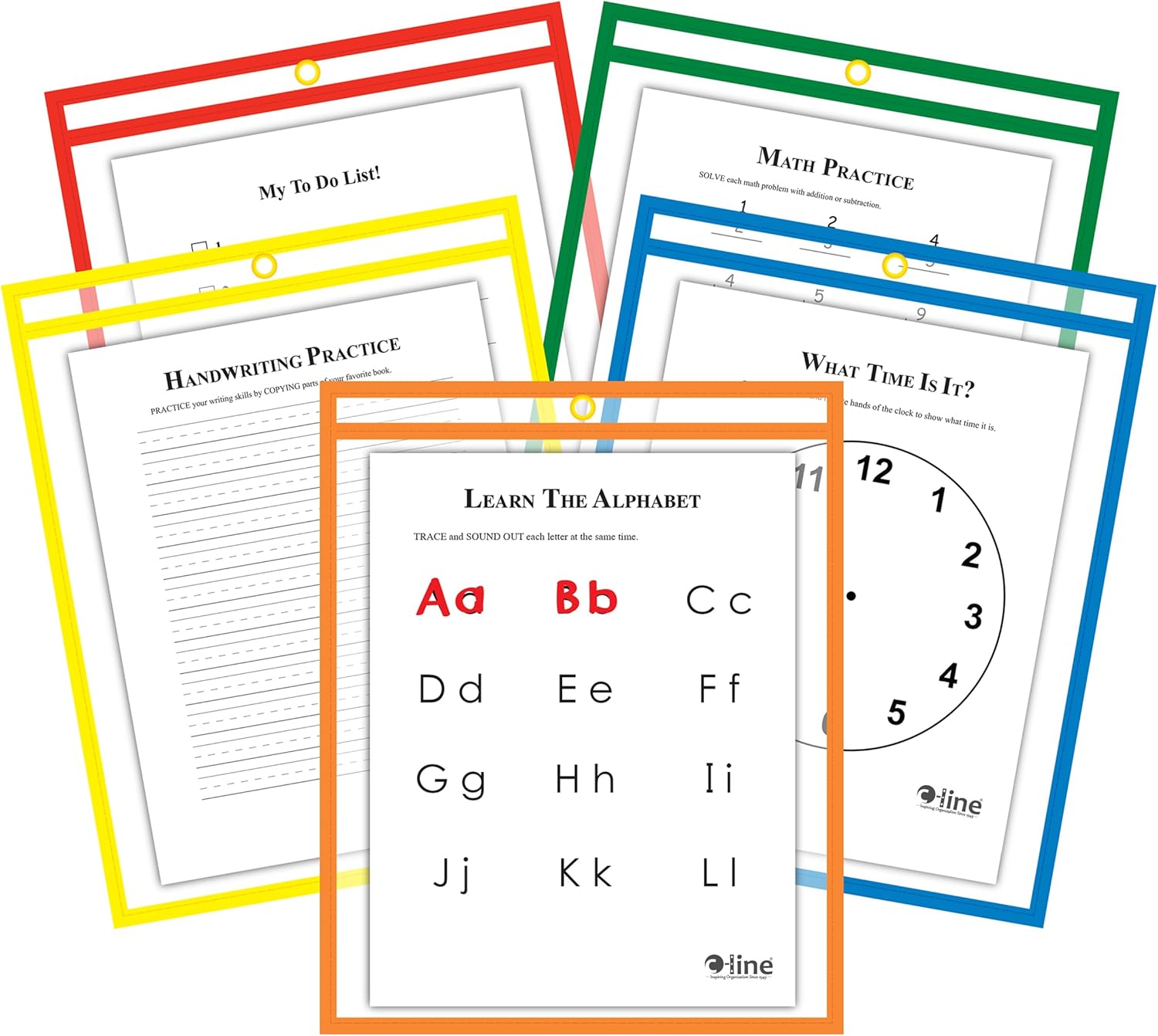 C-Line Reusable Dry Erase Pockets, 9 x 12 Inches, Assorted Primary Colors, 25 Pockets per Pack (40620)