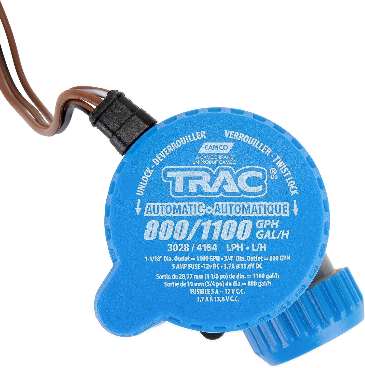 TRAC-Outdoor Products Automatic Bilge Pump, 800/1100 GPH, 3/4" & 1-1/8" Outlet