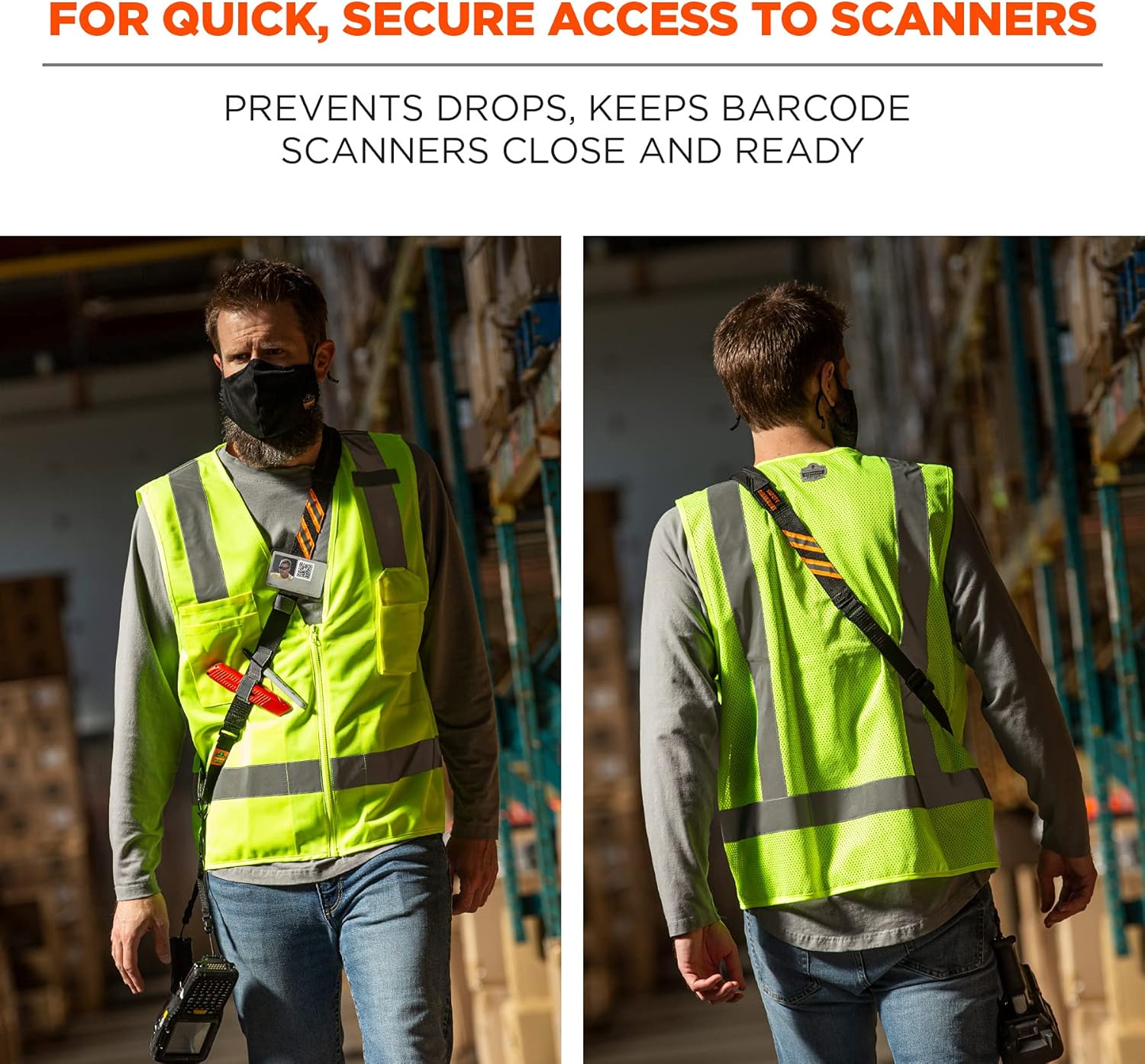 Ergodyne Squids 3137 Barcode Scanner Padded Harness, Sling Style, Tethering Lanyard for Bar Code Scanners