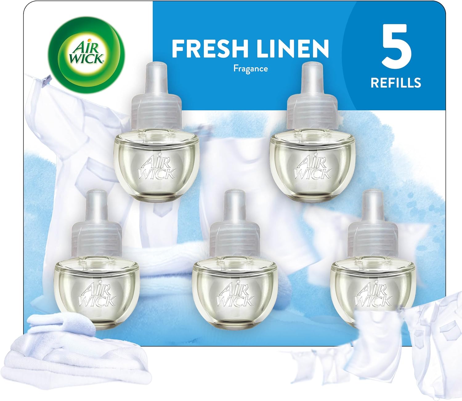 AIR WICK Plug in Scented Oil Refills, Fresh Linen, 5 pack