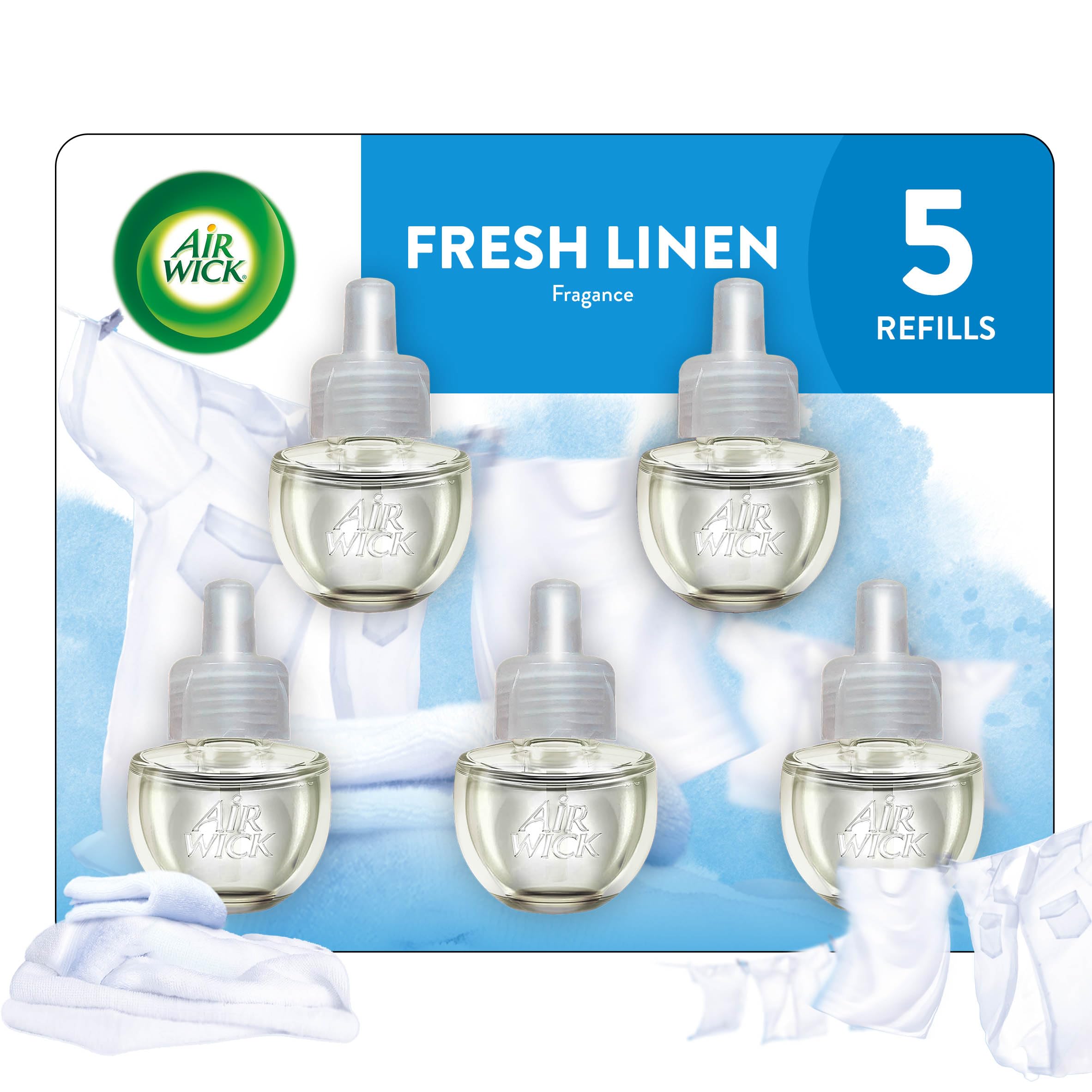 AIR WICK Plug in Scented Oil Refills, Fresh Linen, 5 pack