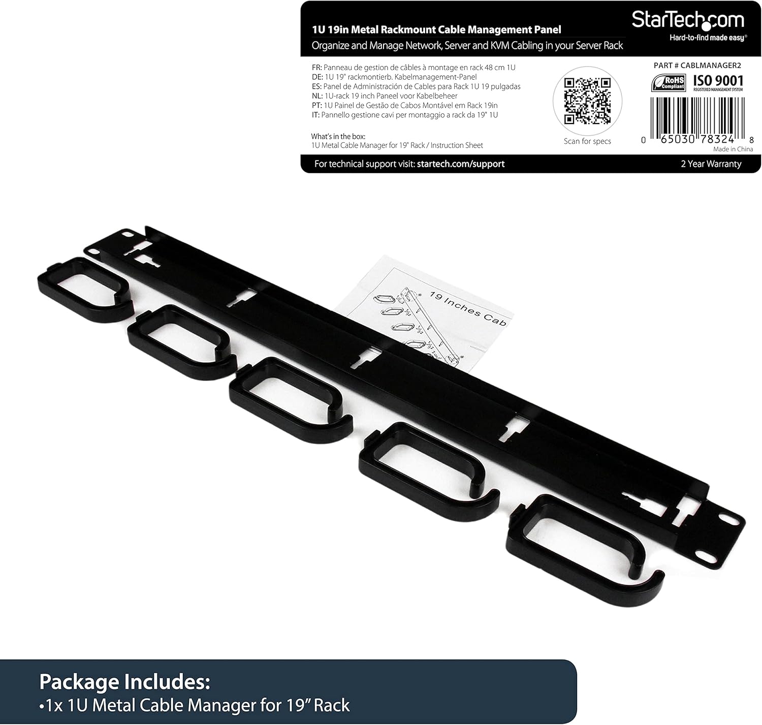 StarTech.com 1U 19" Rack Cable Management Panel