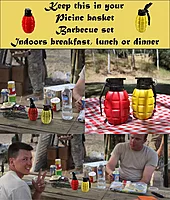 Caliber Gourmet Condiment Dispenser Set. Grenade Shape for BBQ Grill, Camping & Picnics, Ketchup Mustard Bundle Set