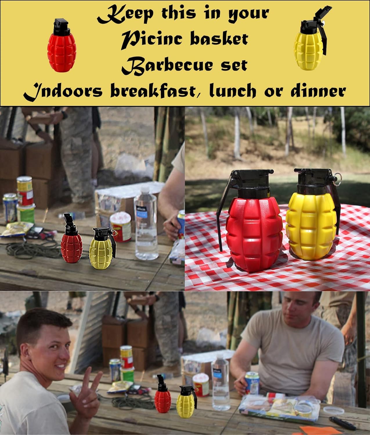 Caliber Gourmet Condiment Dispenser Set. Grenade Shape for BBQ Grill, Camping & Picnics, Ketchup Mustard Bundle Set