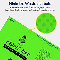 Avery Printable Rectangle Labels, Sure Feed Technology, 3" x 7", Neon Green, Print-to-The-Edge, Laser/Inkjet Printable